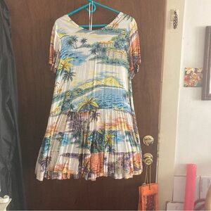 Tropical Print Pleated Dress